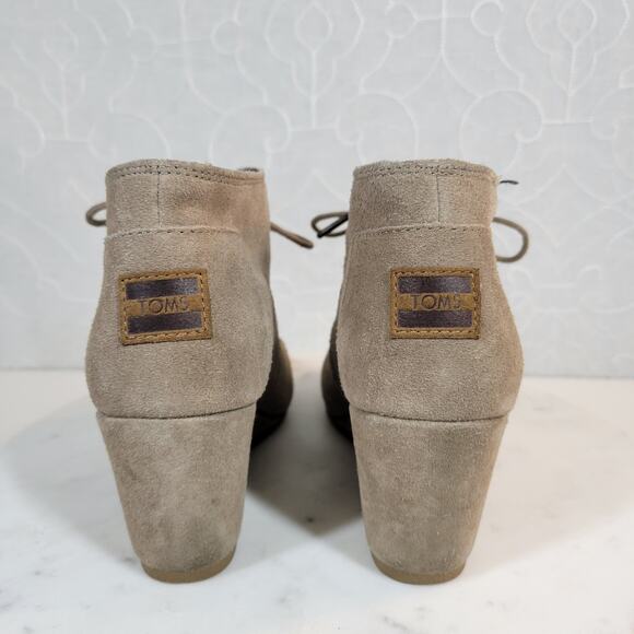 Toms Women's Shoes Size 8.5 Brown Suede Lace-Up Almond Toe Buck Wedges Heels - Picture 11 of 12